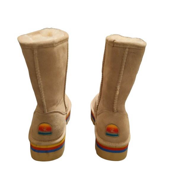 Bearpaw Womens Boots Cream 10 Retro Chunky Sole Mid Calf Suede - Picture 3 of 5